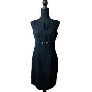 Shelli Segal LBD Black Dress Midi Rhinestone Belt Size 6 Timeless Classic Luxury